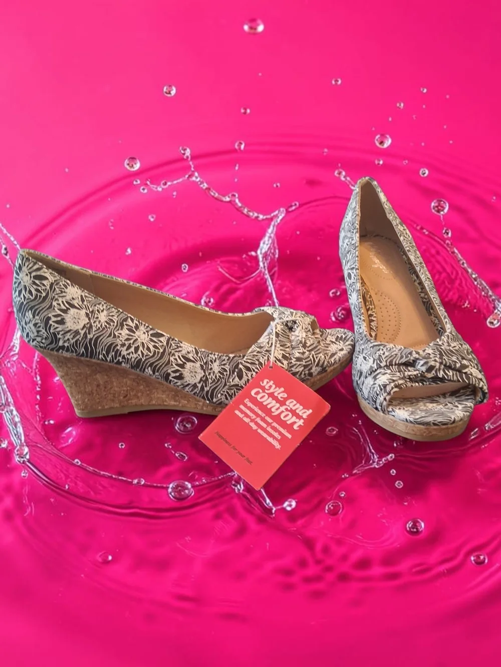 DexFlex Comfort floral canvas peep-toe wedges with a cork heel Summer Trendy